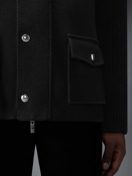 MIXED STITCH COTTON CASHMERE ZIP UP JACKET BLACK