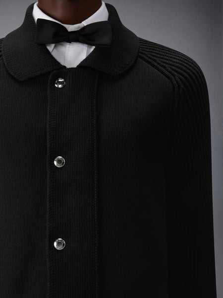 MIXED STITCH COTTON CASHMERE ZIP UP JACKET BLACK