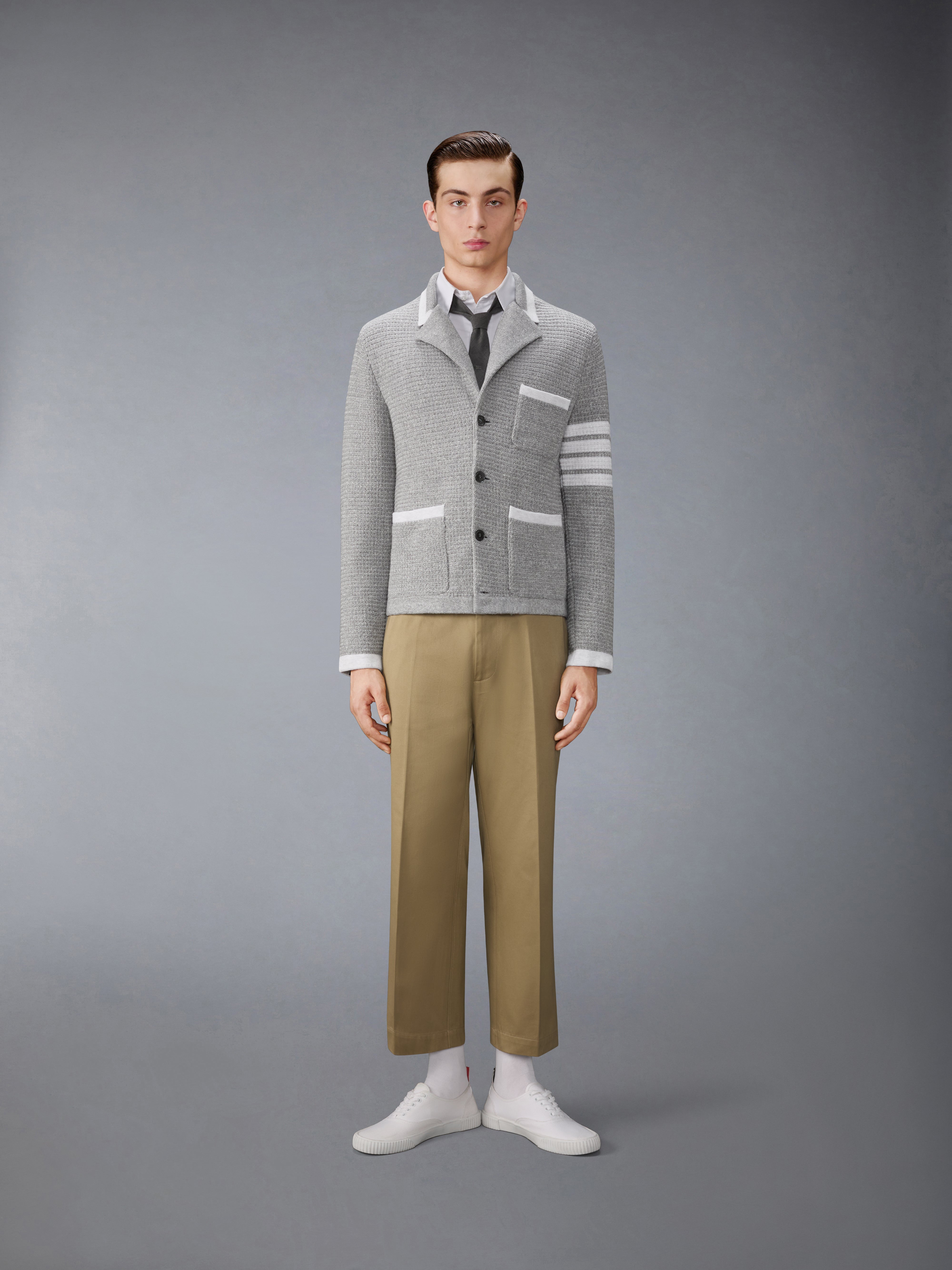 Textured Stitch Linen 4-Bar Cardigan Jacket | Thom Browne