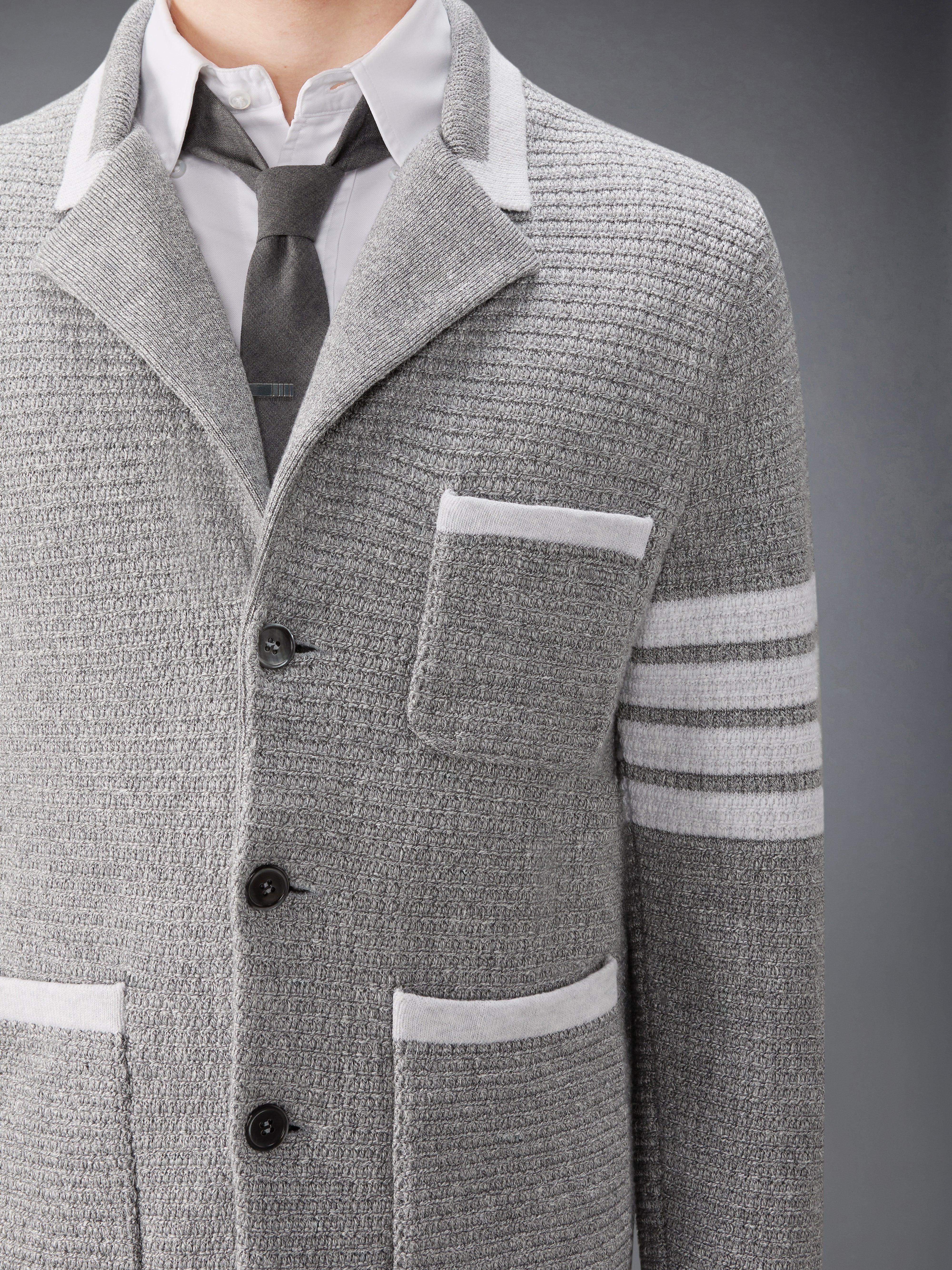Textured Stitch Linen 4-Bar Cardigan Jacket | Thom Browne