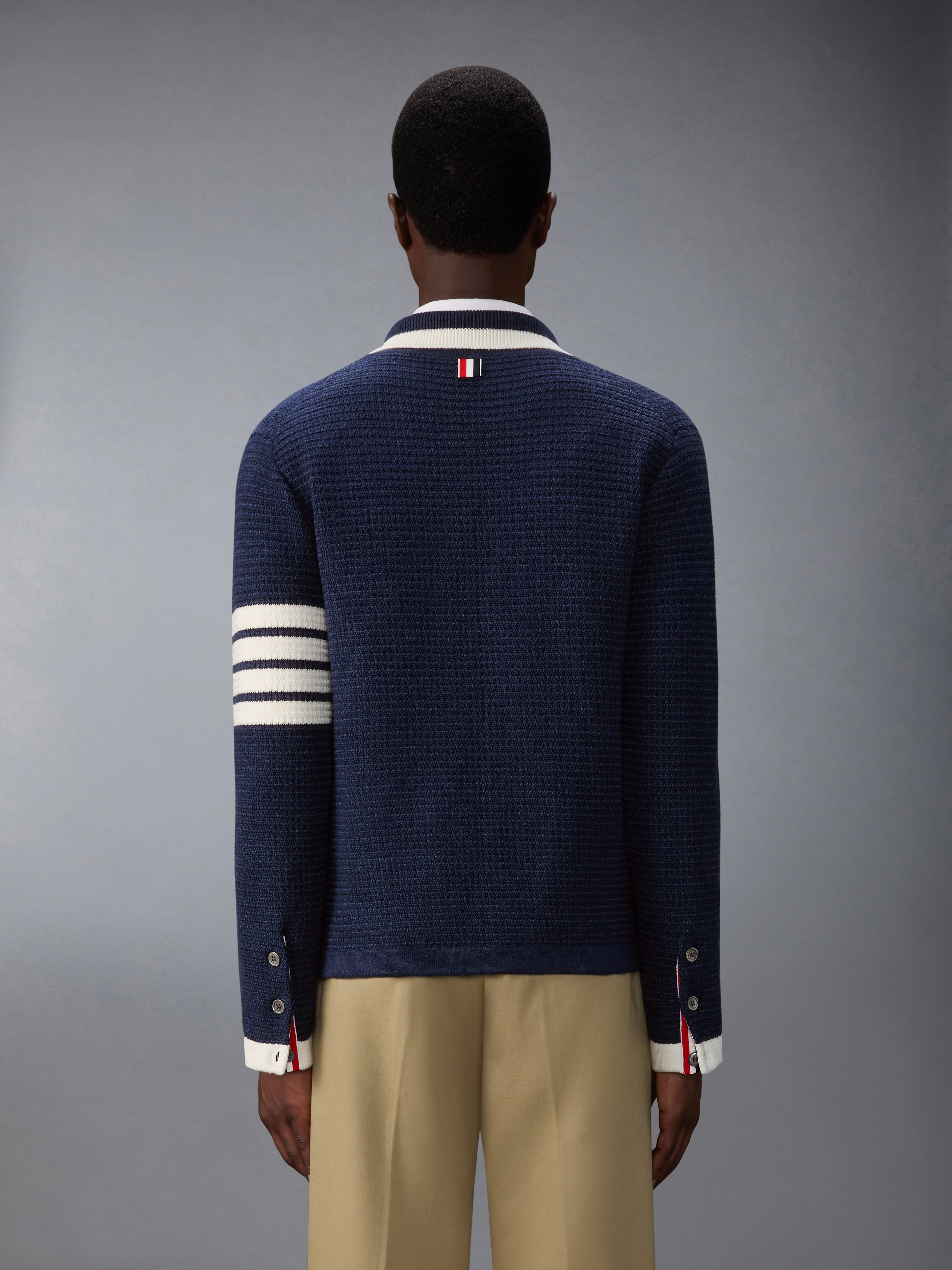 Textured Stitch Linen 4-Bar Cardigan Jacket | Thom Browne