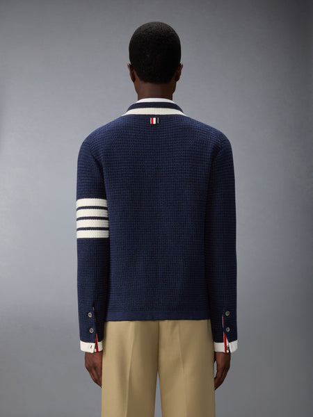 TEXTURED STITCH LINEN 4-BAR CARDIGAN JACKET DARK BLUE