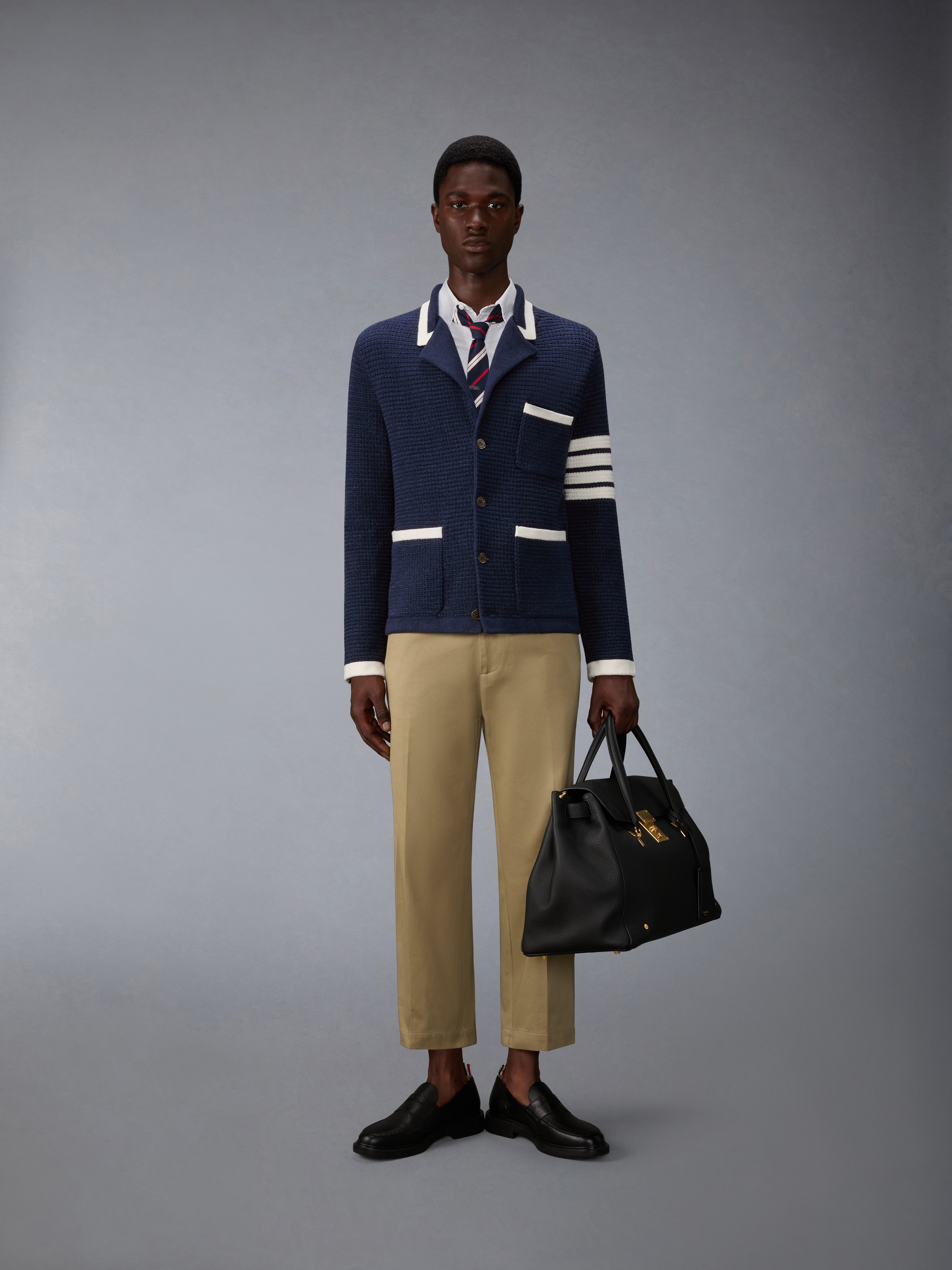 Textured Stitch Linen 4-Bar Cardigan Jacket | Thom Browne
