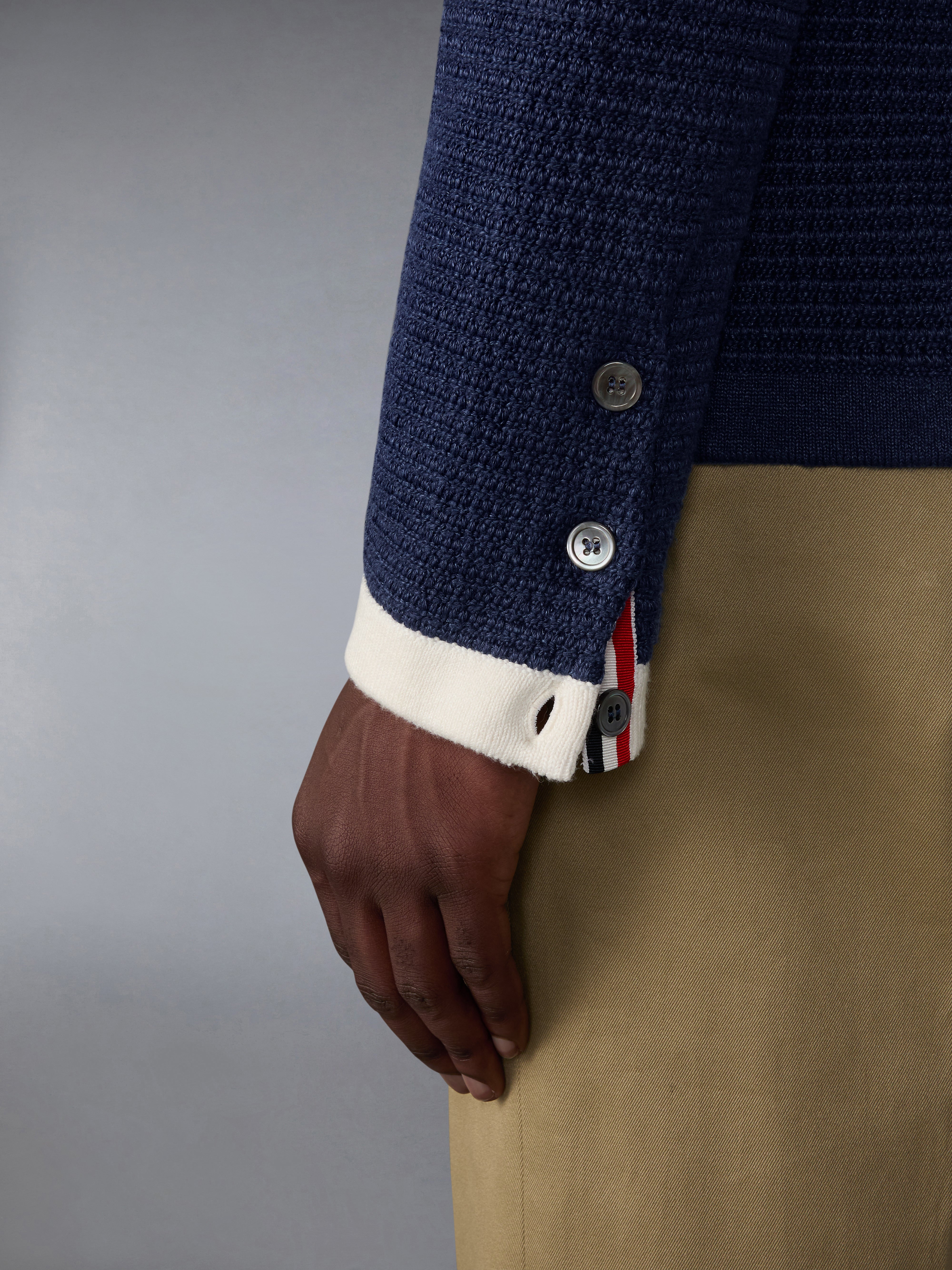 Textured Stitch Linen 4-Bar Cardigan Jacket | Thom Browne