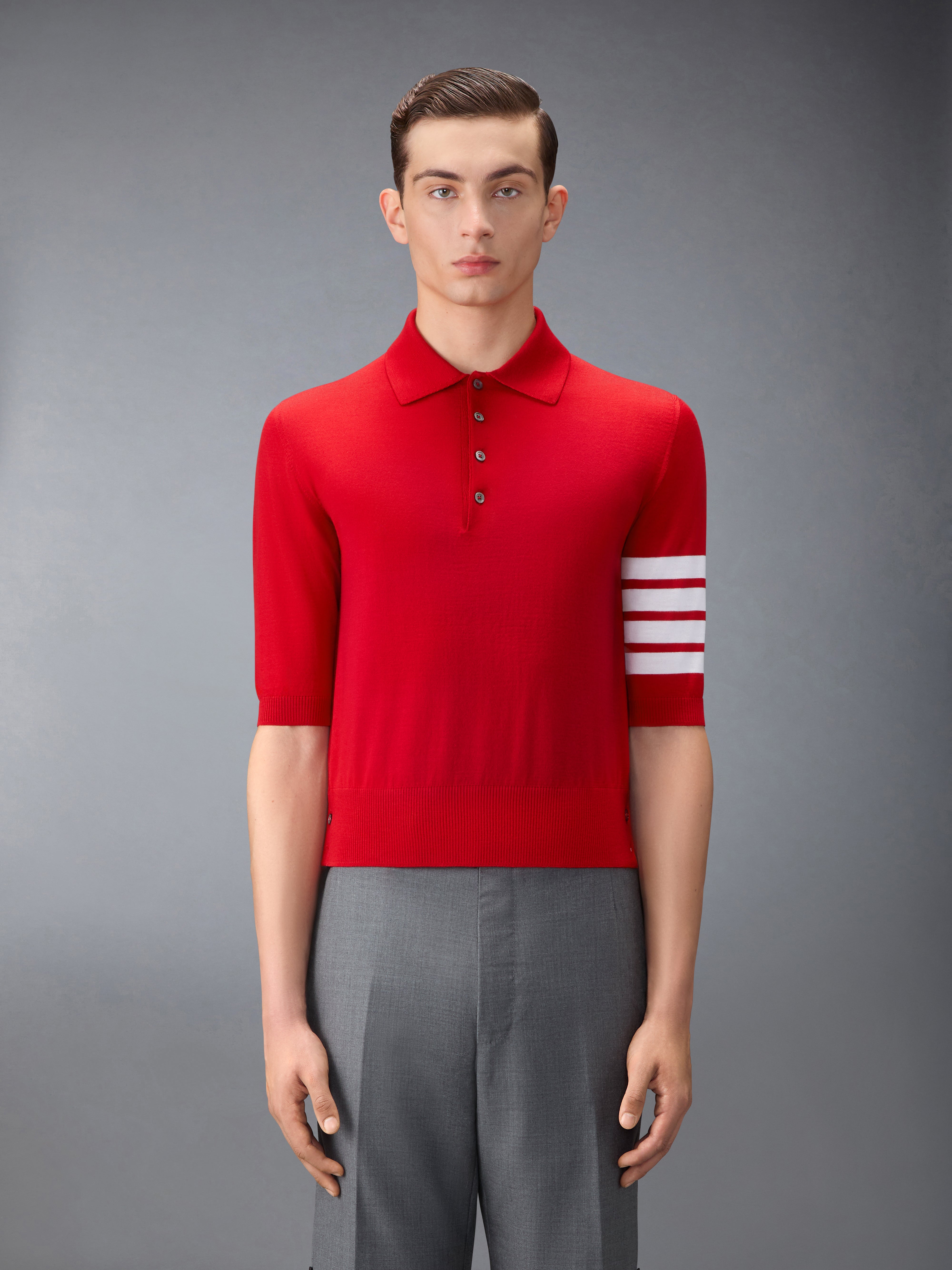 美品 THOM BROWNE ケーブル キーホール ニットポロシャツ 40 ケーブルニットクレリックポロシャツ（2002536601