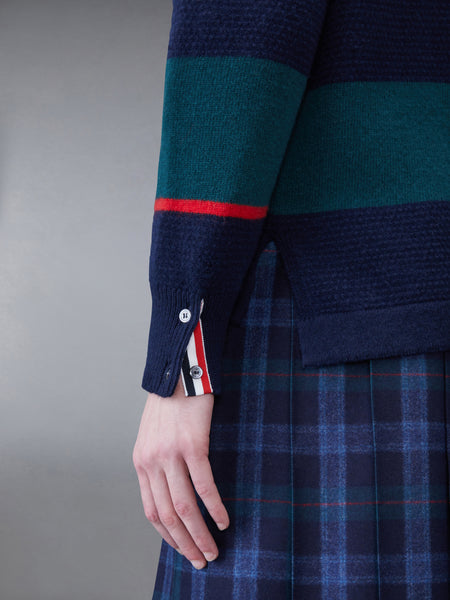 ラグビーストライプ メリノ 4BAR 長袖ポロ ダーク グリーン