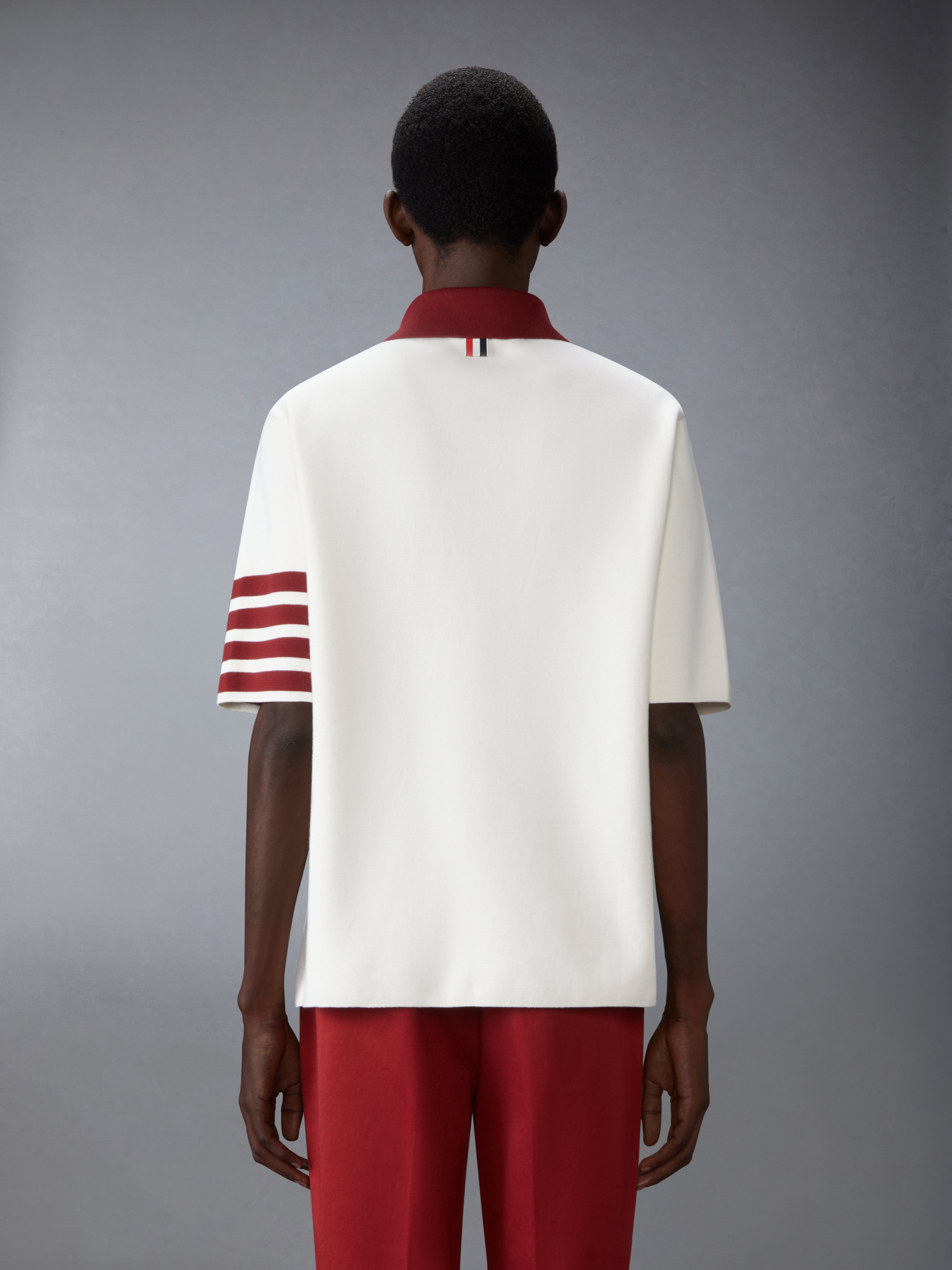 【THOM BROWNE】Stripe Stitch 4 Bar Short Sleeve Polo Shirt Thom Browne Cotton 4 Bar Relaxed Fit Polo - LABELS