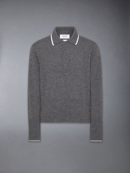 BROWNE 65 JERSEY INTARSIA CASHMERE LONG SLEEVE POLO