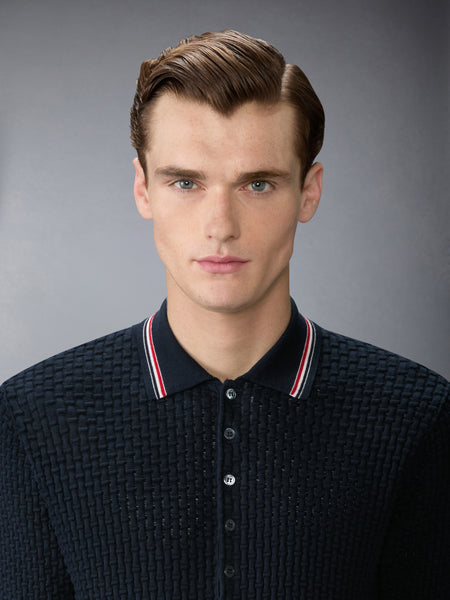 플로트 리플 스티치 RWB 스트라이프 폴로 네이비