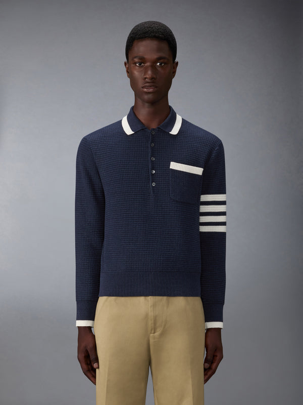 TEXTURED STITCH 4-BAR RELAXED LONG SLEEVE POLO - image 1