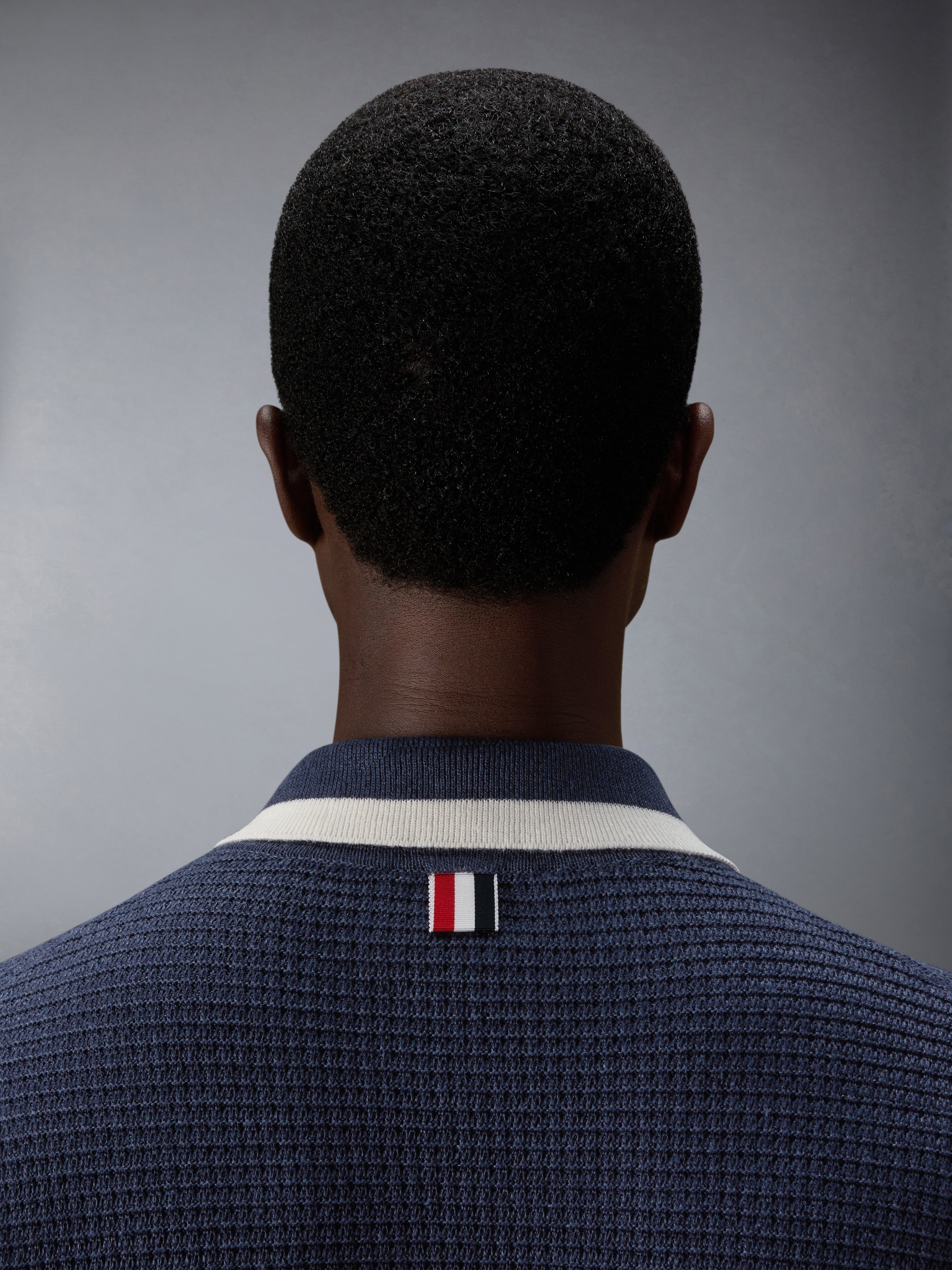 Textured Stitch 4-Bar Relaxed Long Sleeve Polo | Thom Browne