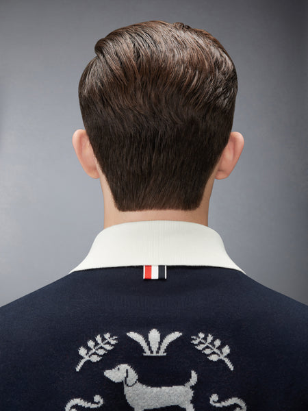 CREST INTARSIA JACQUARD 4-BAR RUGBY FIT POLO NAVY