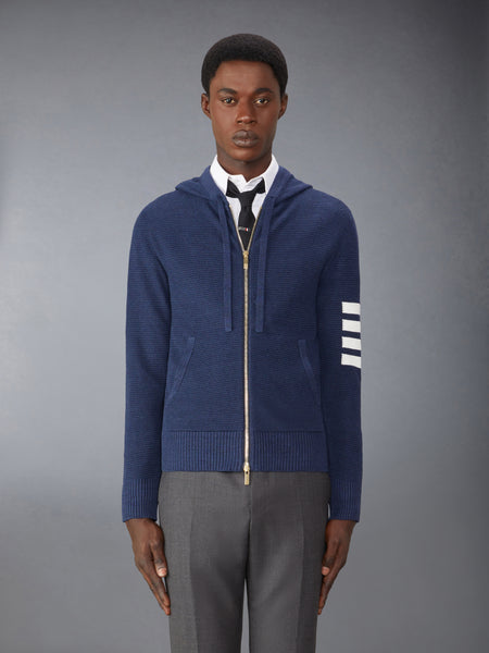 LINEN COTTON 4-BAR RELAXED FIT ZIP UP HOODIE NAVY