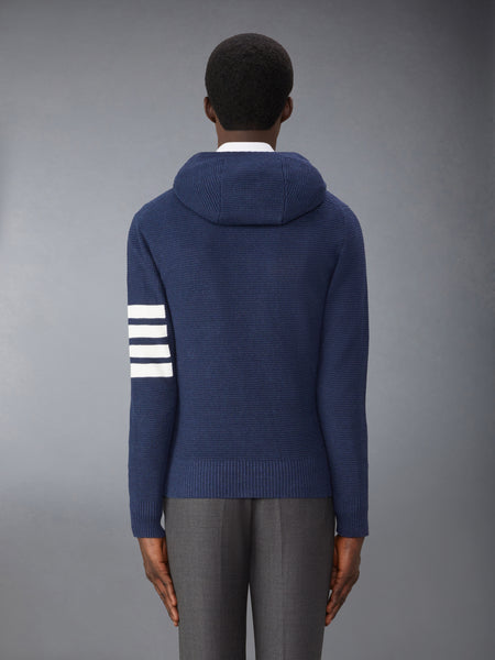 LINEN COTTON 4-BAR RELAXED FIT ZIP UP HOODIE NAVY