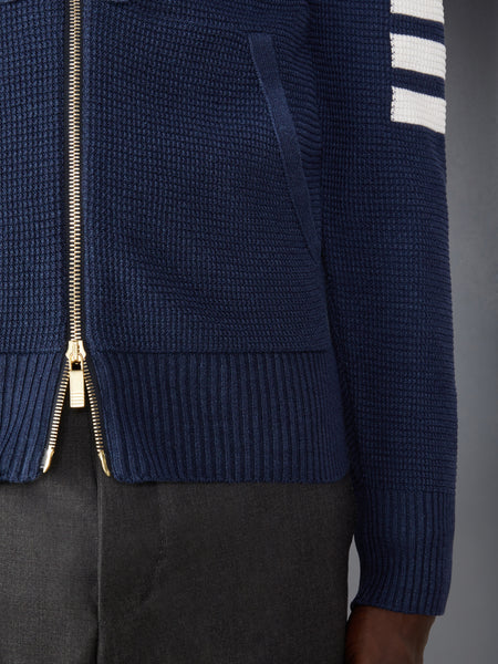 LINEN COTTON 4-BAR RELAXED FIT ZIP UP HOODIE NAVY