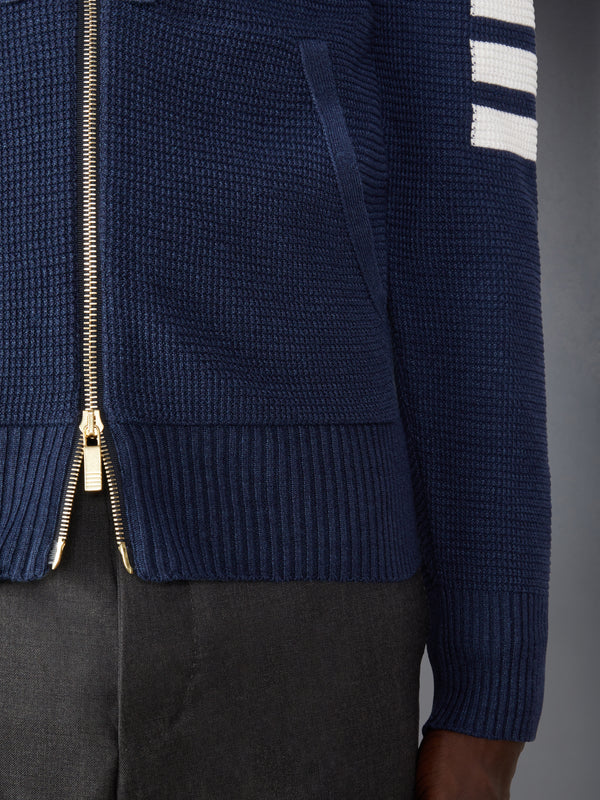 LINEN COTTON 4-BAR RELAXED FIT ZIP UP HOODIE
