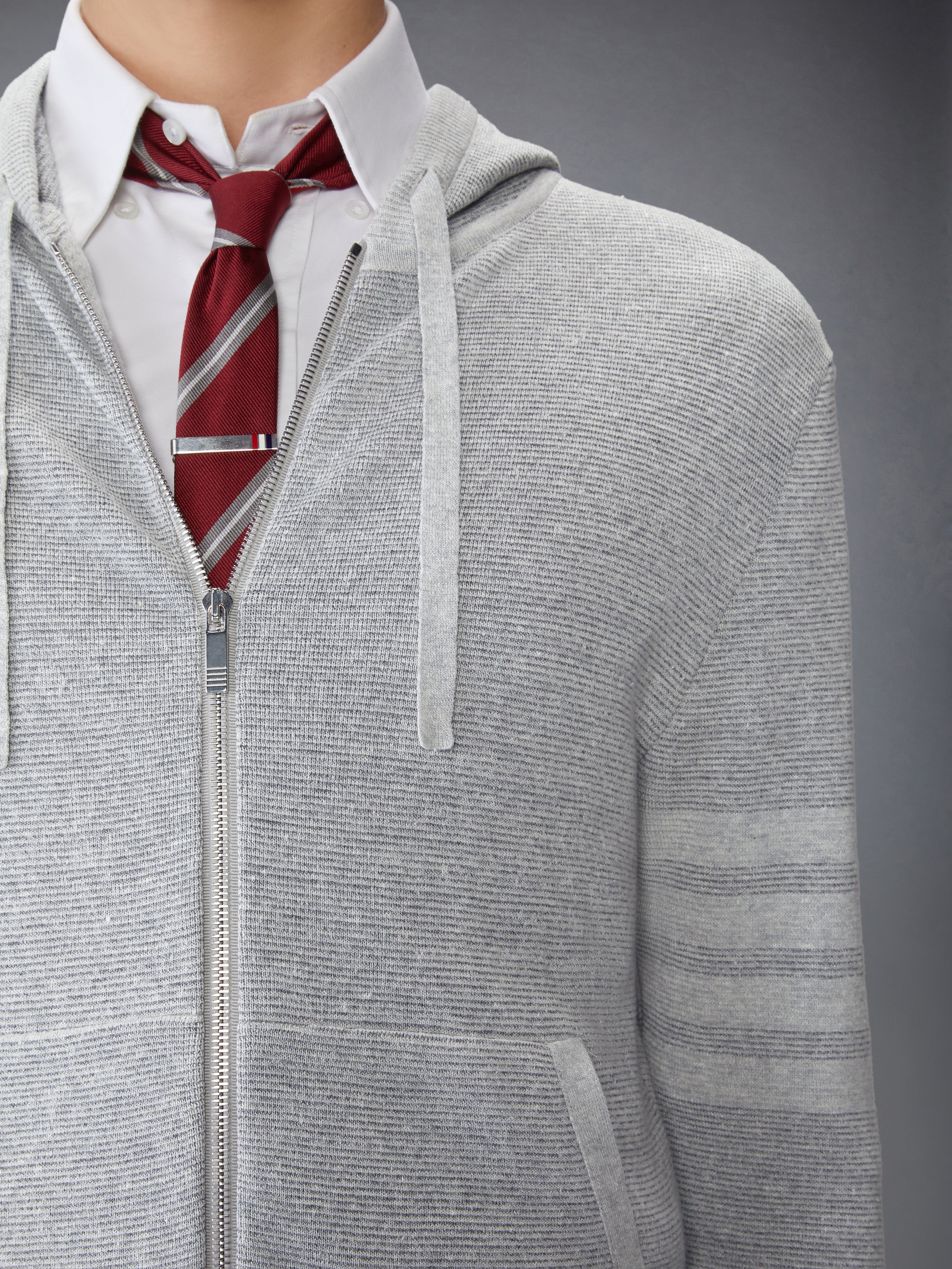 Textured Striped Stitch 4-Bar Relaxed Fit Hoodie | Thom Browne