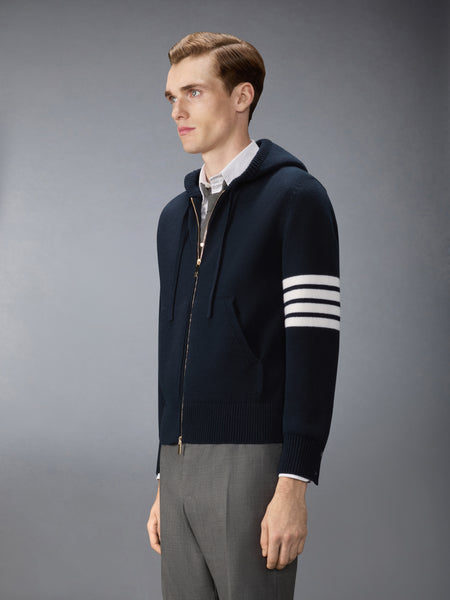 LUNAR NEW YEAR INTARSIA MERINO 4-BAR ZIP UP HOODIE NAVY