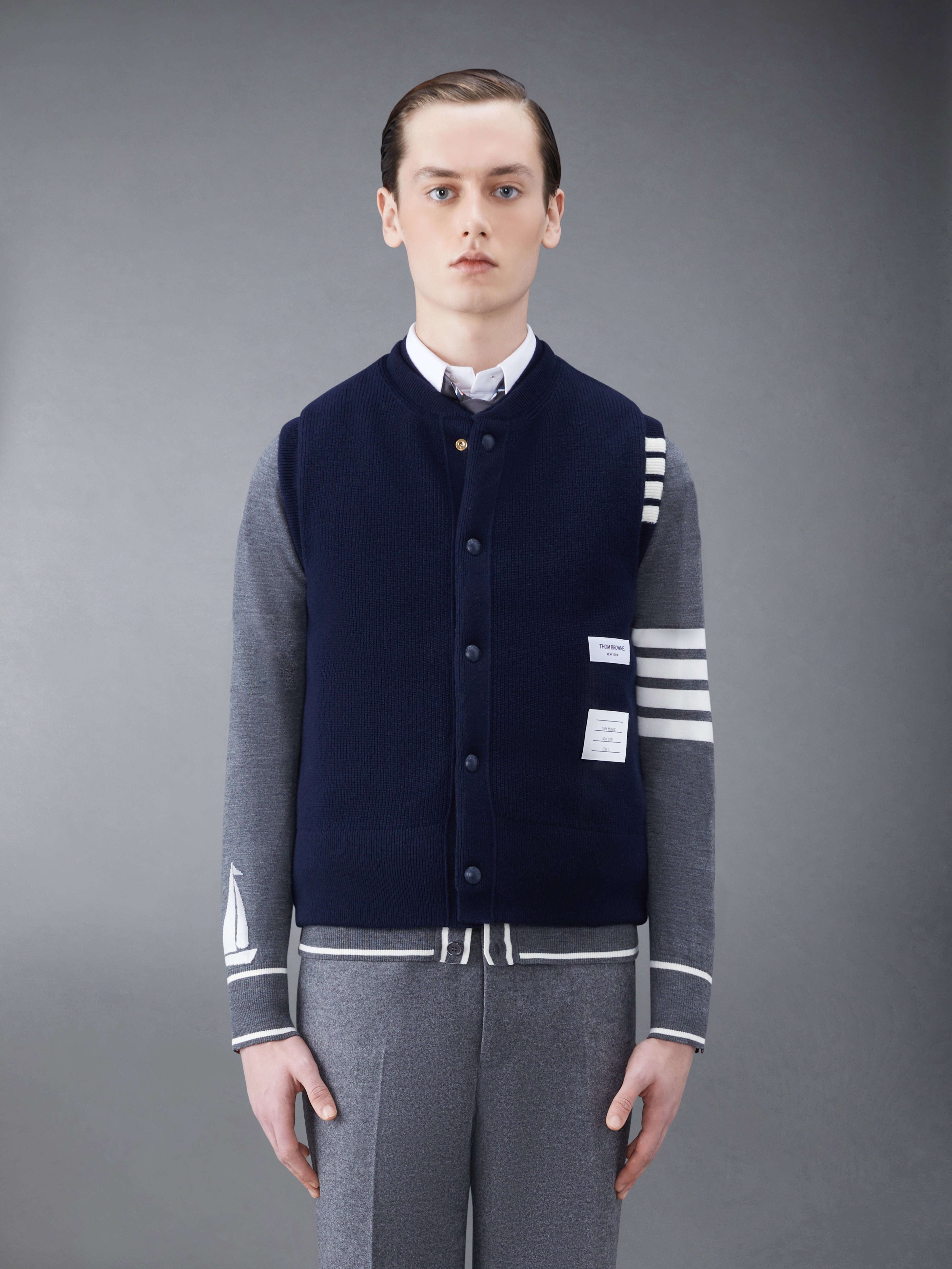 Merino And Jersey Down Reversible Vest | Thom Browne