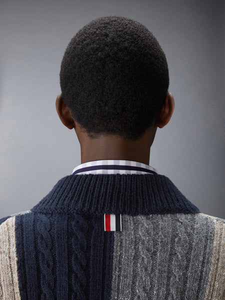 DONEGAL PATCHWORK INTARSIA V NECK VEST