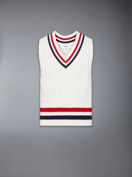 CHUNKY CASHMERE RWB STRIPE VEST WHITE