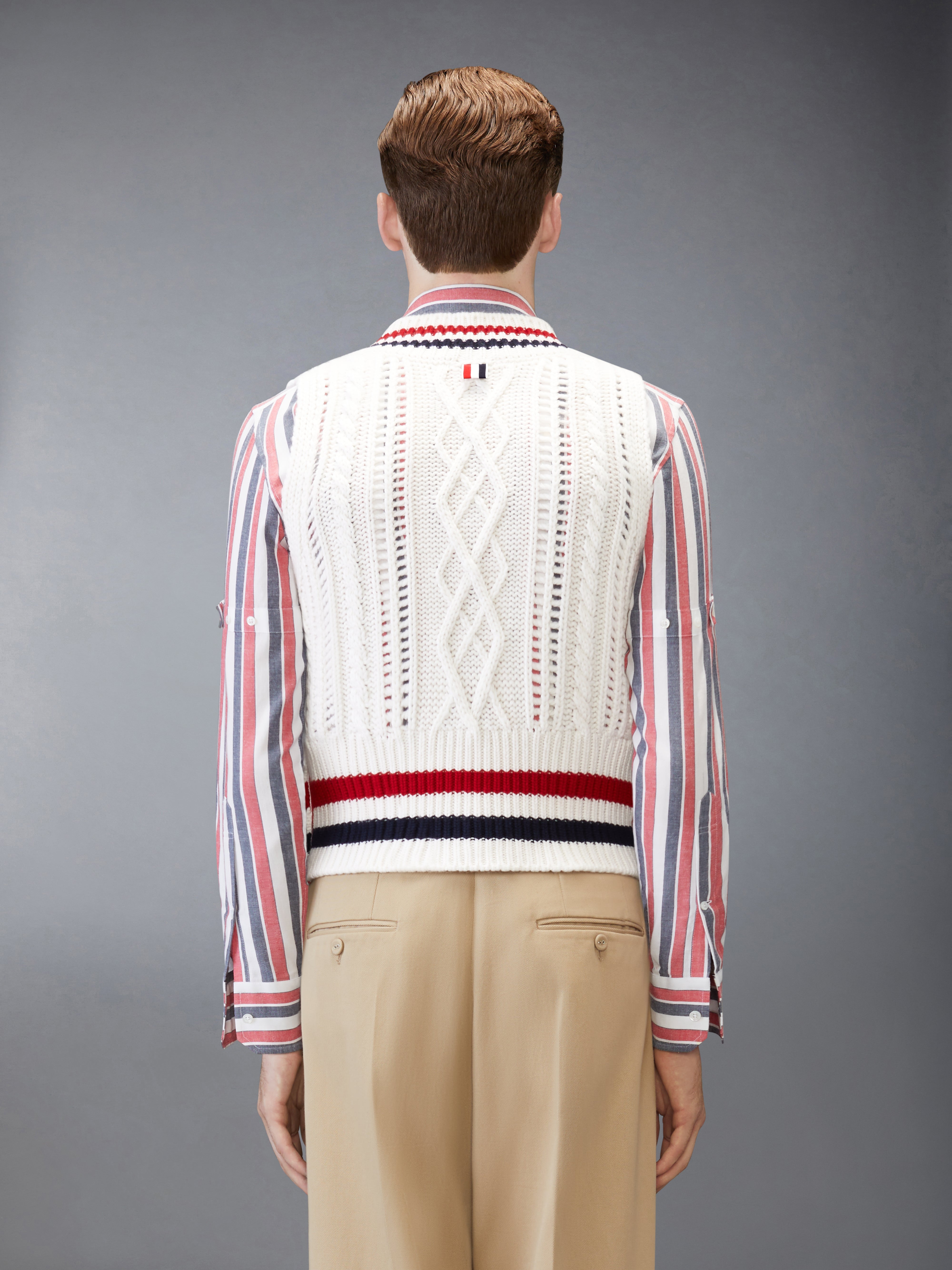 トムブラウン　ケーブルニット　セーター　クリーム/グレー　3 メンズ ニットウェア&セーター | Page 3 | Thom Browne