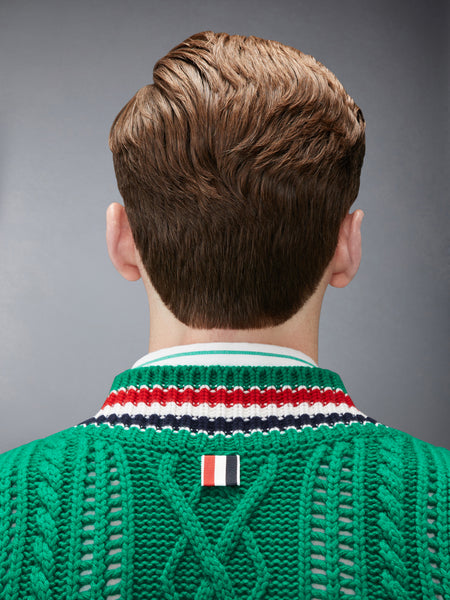 CHUNKY CASHMERE RWB STRIPE VEST MED GREEN