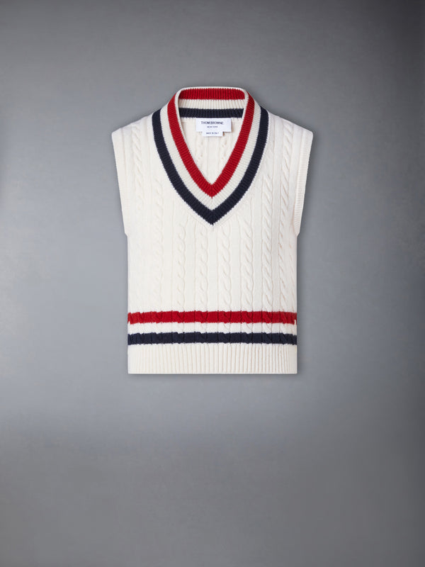 WOOL CRICKET RWB STRIPE BABY CABLE VEST - featured image