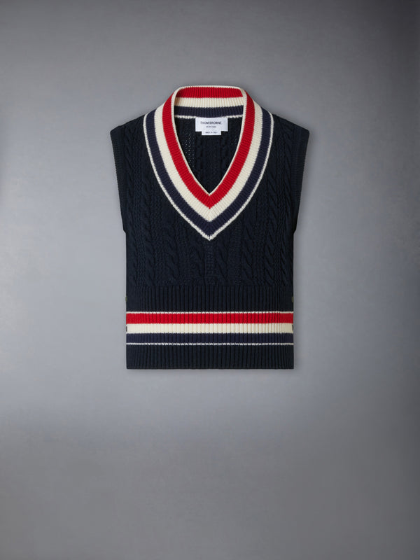 WOOL CRICKET RWB STRIPE BABY CABLE VEST - featured image