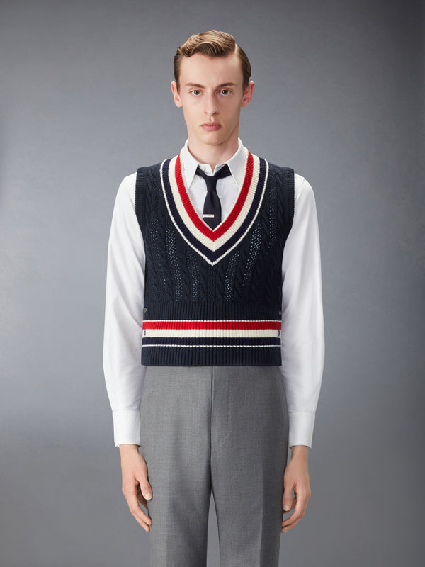 WOOL CRICKET RWB STRIPE BABY CABLE VEST - image 1