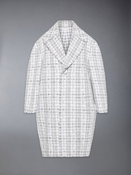 GINGHAM RIBBON TWEED COCOON COAT MED GREY