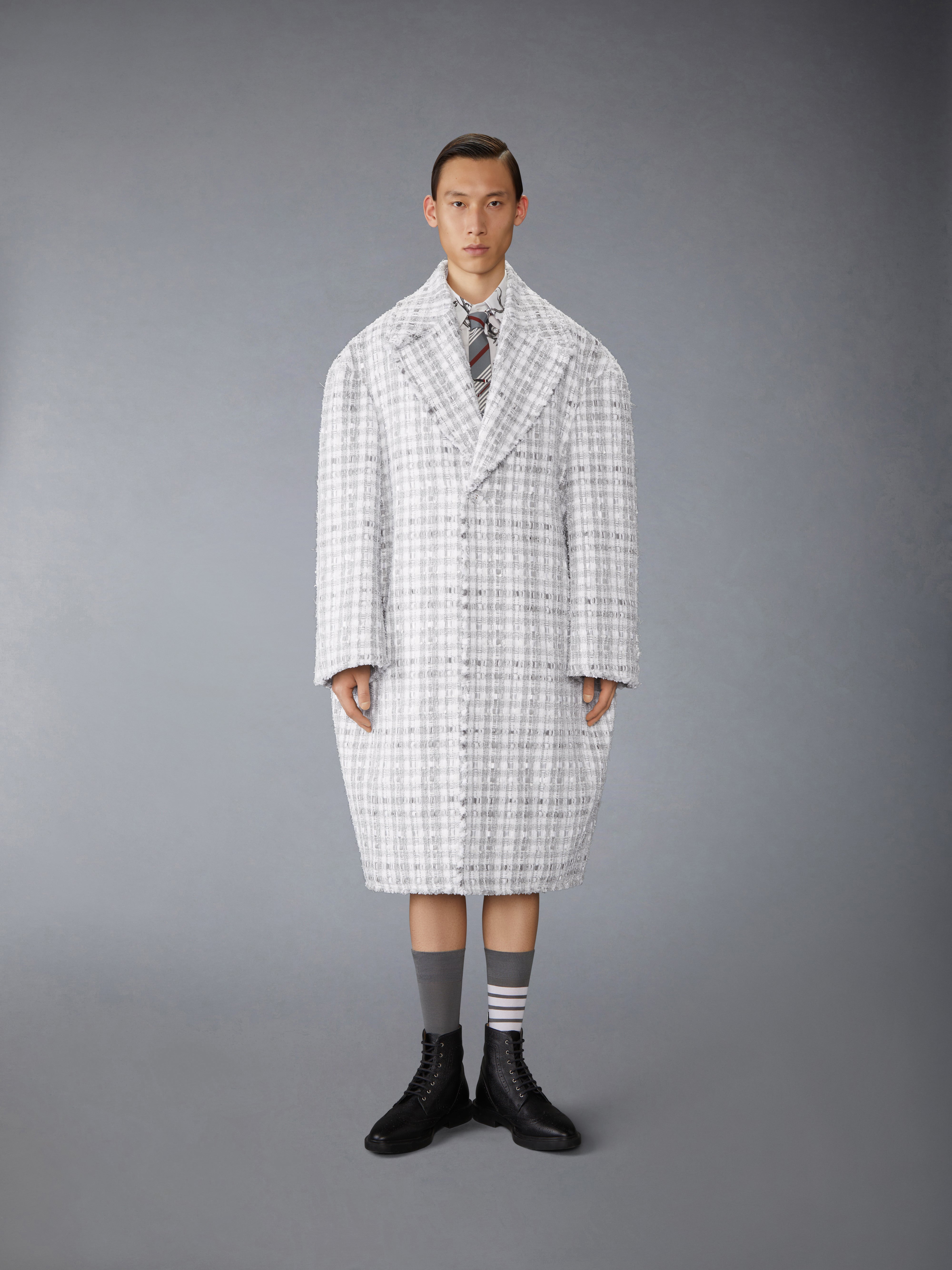Gingham Ribbon Tweed Cocoon Coat | Thom Browne