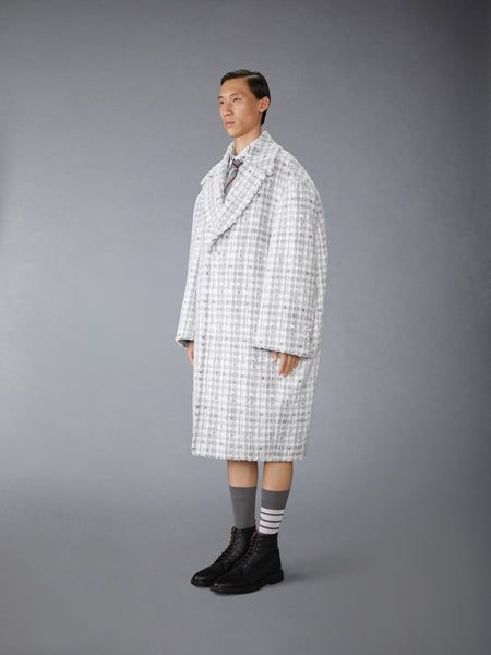 GINGHAM RIBBON TWEED COCOON COAT MED GREY