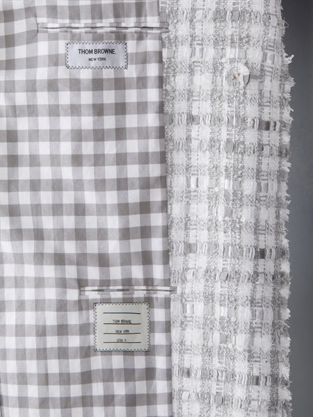 GINGHAM RIBBON TWEED COCOON COAT MED GREY