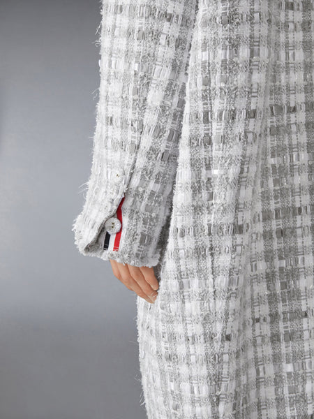 GINGHAM RIBBON TWEED COCOON COAT MED GREY