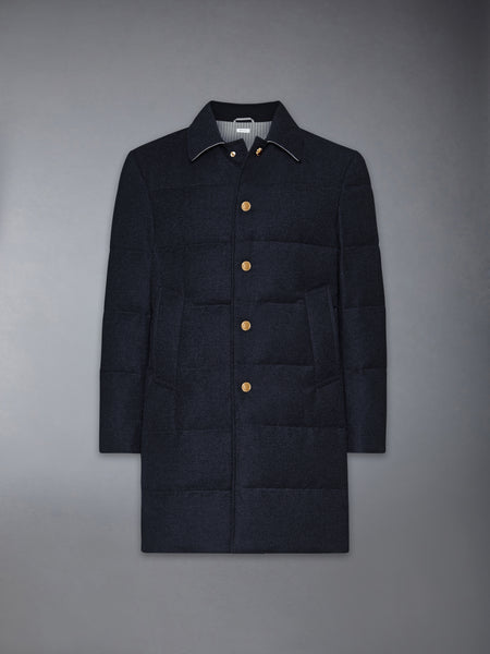 DOWNFILLED CLASSIC BAL COLLAR O/C W/ TONAL GROSGRAIN IN WOOL FLANNEL NAVY