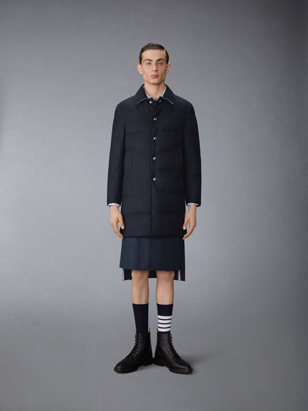 DOWNFILLED CLASSIC BAL COLLAR O/C W/ TONAL GROSGRAIN IN WOOL FLANNEL NAVY