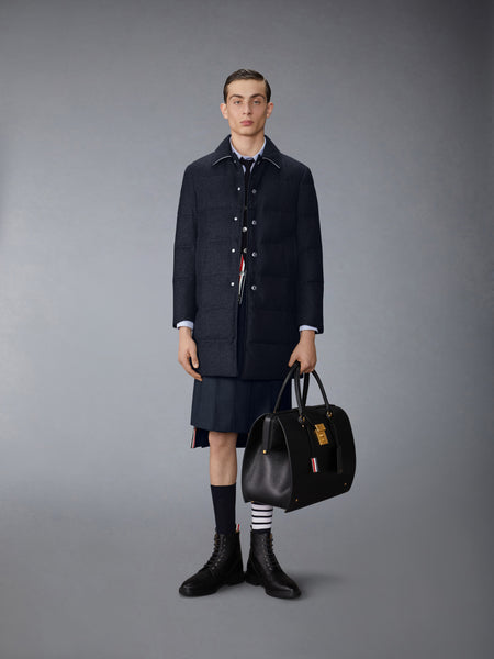 DOWNFILLED CLASSIC BAL COLLAR O/C W/ TONAL GROSGRAIN IN WOOL FLANNEL NAVY