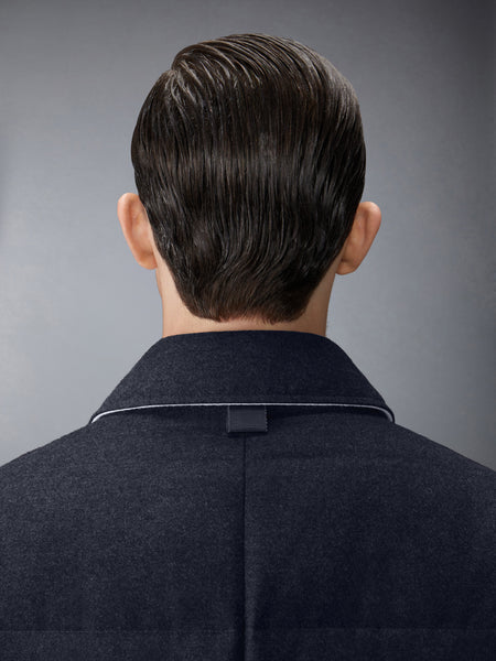 DOWNFILLED CLASSIC BAL COLLAR O/C W/ TONAL GROSGRAIN IN WOOL FLANNEL NAVY