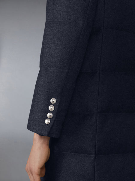 DOWNFILLED CLASSIC BAL COLLAR O/C W/ TONAL GROSGRAIN IN WOOL FLANNEL NAVY