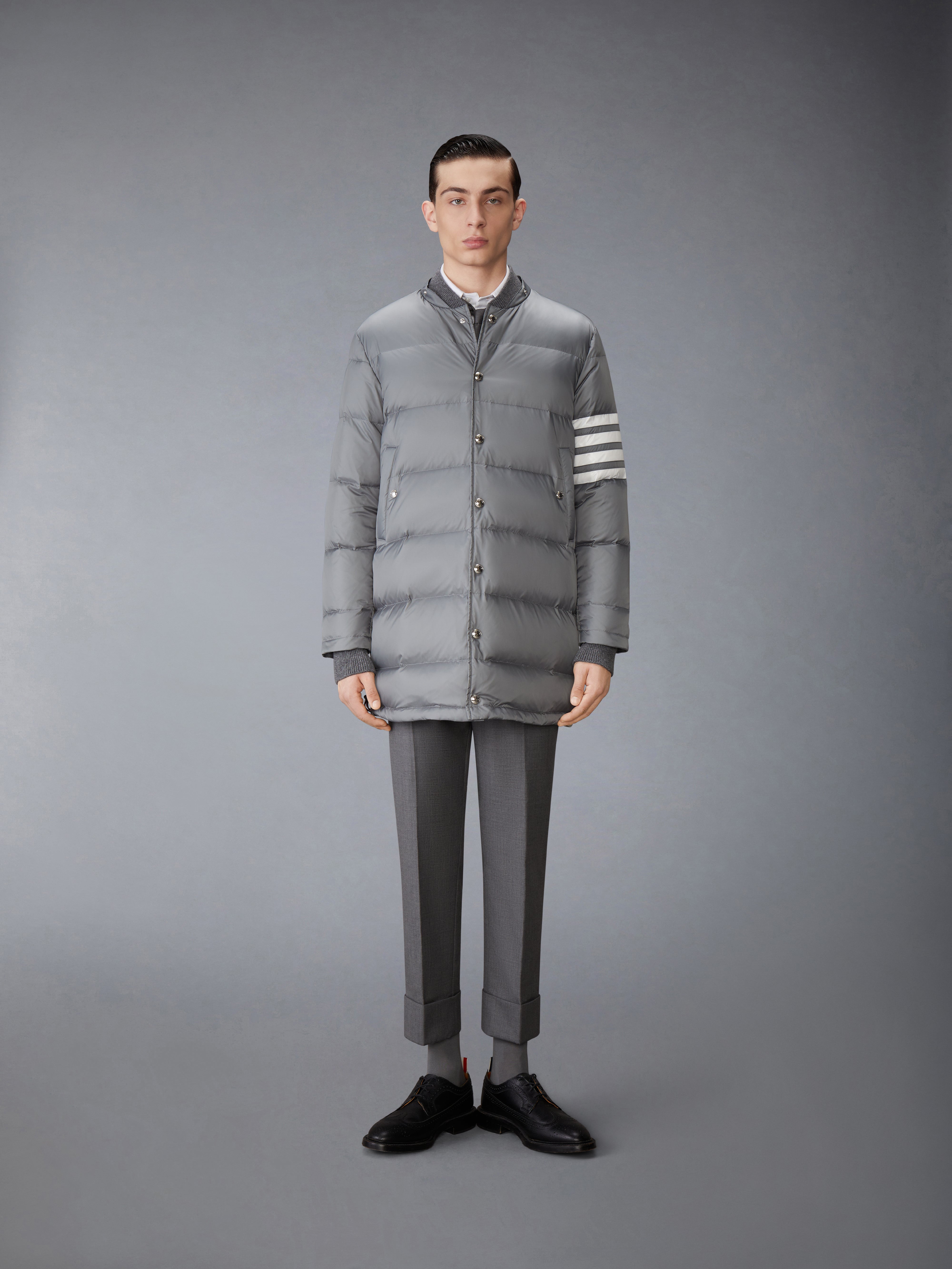 Thom Browne｜COATS (FBC357V 06393 035) Flannel Down Fill 4 Bar Classic Bal Collar Overcoat | Thom