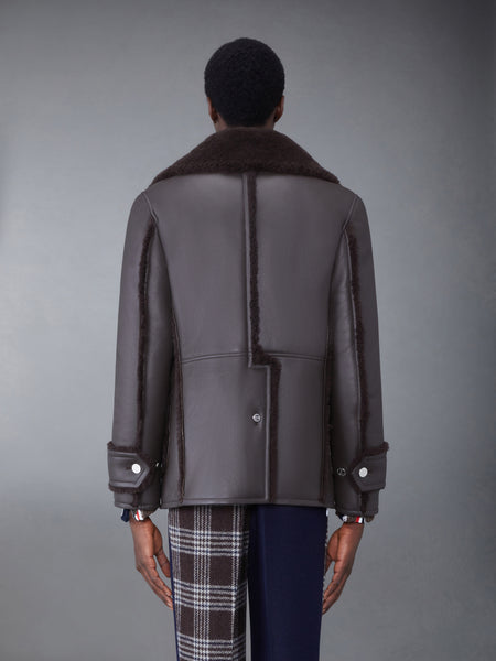 Dyed Shearling Oversized Collar Pea Coat DARK BROWN