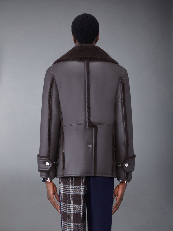 Dyed Shearling Oversized Collar Pea Coat - image 2