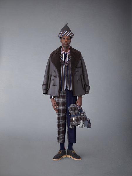 Dyed Shearling Oversized Collar Pea Coat DARK BROWN