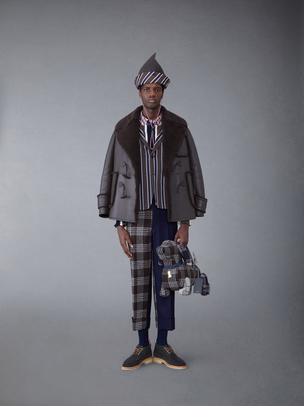 Dyed Shearling Oversized Collar Pea Coat - image 3