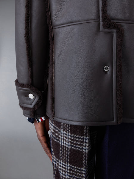 Dyed Shearling Oversized Collar Pea Coat DARK BROWN