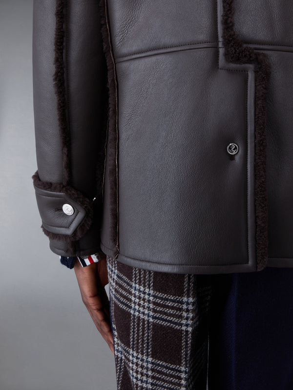 Dyed Shearling Oversized Collar Pea Coat - image 4