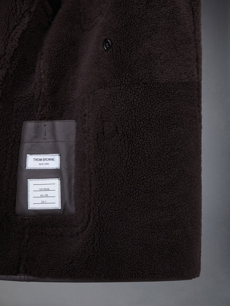 Dyed Shearling Oversized Collar Pea Coat DARK BROWN