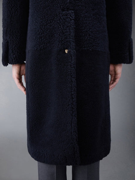 Dyed Shearling Double Breasted Sack Overcoat NAVY