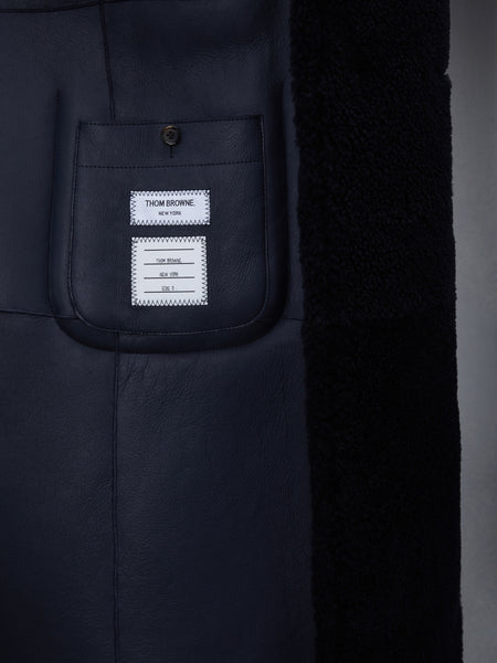 Dyed Shearling Double Breasted Sack Overcoat NAVY